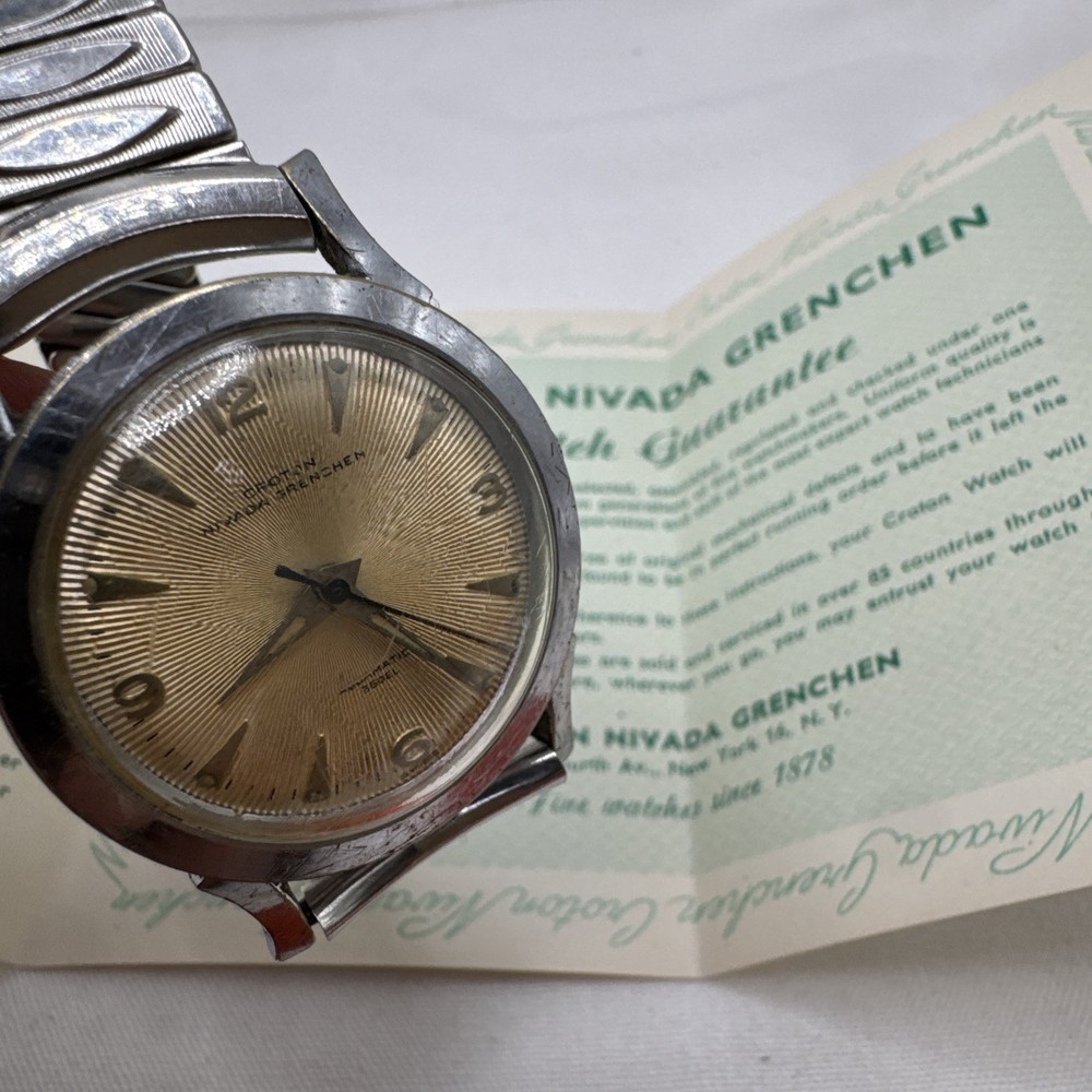 CROTON AQUAMATIC Self-Winding LINEN Dial Wrist Watch 1956 360EL Runs READ PAPER!