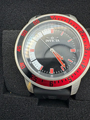 Invicta Specialty Quartz (12845) Black/Red Dial Silver Case Black Silicone 47mm