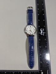 Oofay Silver Tone Dial Central Second Hand Round Case 42 mm Blue Leather Watch