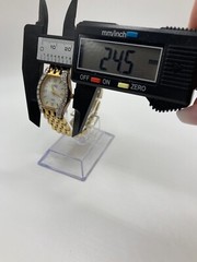 DMQ Swiss Ladies Mother Of Pearl Crystal Bezel Gold Tone Watch New Batt