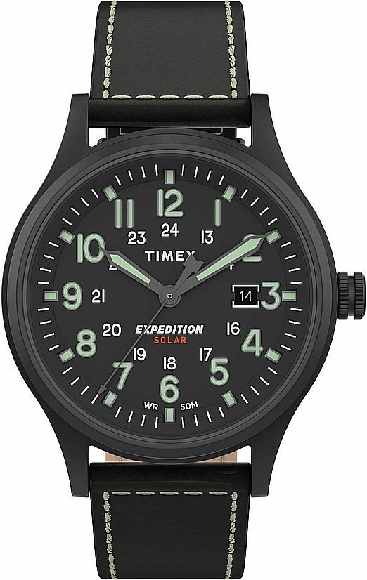 New Men’s Timex Expedition Solar Powered Black Leather Strap Watch TW4B18500