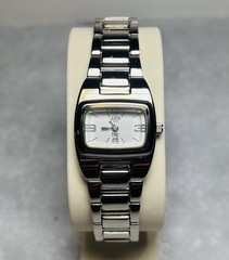 Omax Crystal Accent Women’s Watch Silver Tone Rectangle Case Two-Tone 7.8in