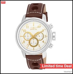 Men’s Quartz Watch 48mm Stainless Steel Leather Band White Dial 100m Water