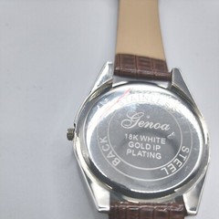 GENOA Gator Texture Cubic Zirconia CZ Halo Watch Genuine Leather Strap