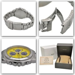 SEIKO SND409 Chronograph Yellow × Navy Stainless Steel Quartz Watch Men’s