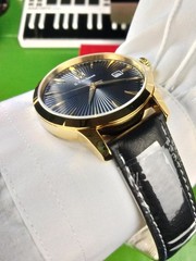 S. Coifman Men Watch SS Gold Case Black Dial Leather Strap Swiss Heritage Quartz