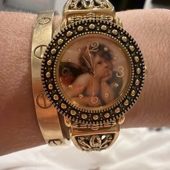 Vintage SII Angel Cherub Womens Watch 26mm Gold Tone Stretch Band New Battery