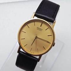 Seiko 2C21-0120 Quartz Slim Dress Watch Gold Dial Replacement Band Japan