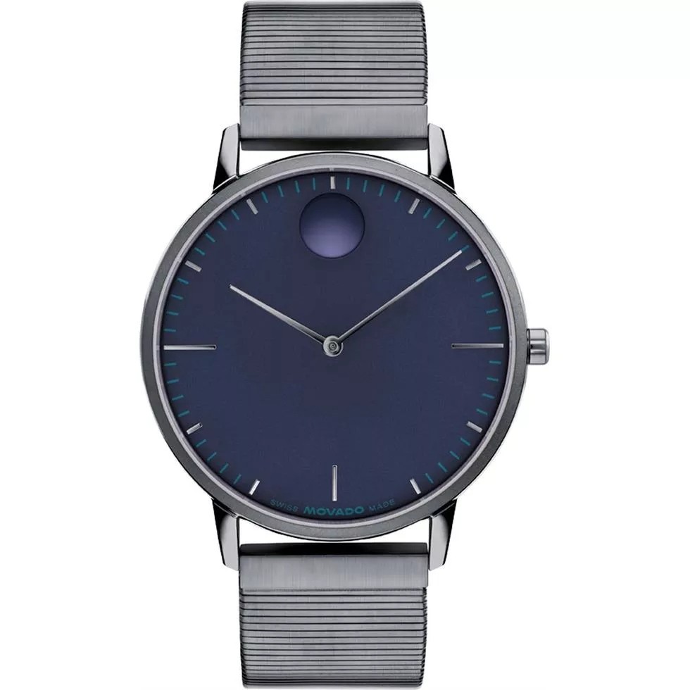 MOVADO BOLD FACE 3640177 NAVY BLUE DIAL GREY ION MESH SS BAND 41 mm MEN’S WATCH