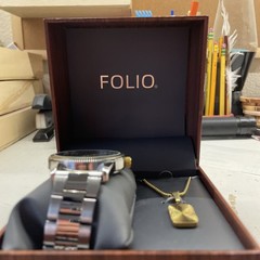 Folio Men’s Dress Wrist Watch Silver with Gold Dial and Blue Face.