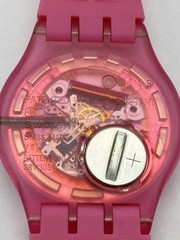 Swatch Pink Translucent Day-Date Analog Quartz Watch 40.8mm Case 9.5″ Band