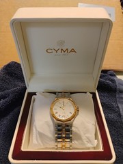 Cyma le Locle Men’s Sapphire Crystal Watch. Stainless Steel And 18k Gold Bezel