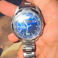 Elgin World Time Analog/Digital Quartz Watch Blue Dial Silver Steel Bracelet