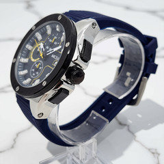 Men’s Sporty Chronograph Silicone Band Quartz Blue Yellow Dial Wrist Watch Megir