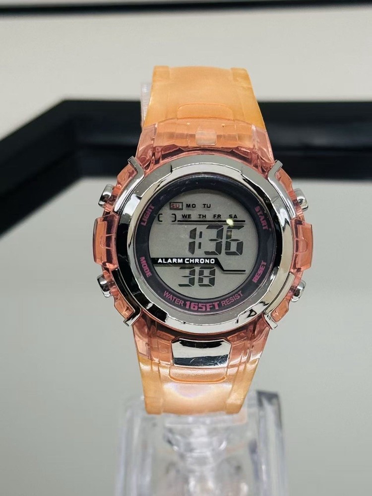 FMD Digital Sports Women Watch Pink Transparent Case Alarm New Battery Runs