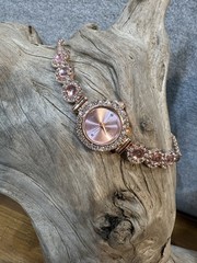 Rose Gold Tone Rhinestone Watch Bracelet Pink Crystal Adjustable Clasp Quartz