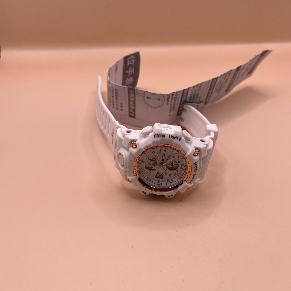 SANDA Sport Watch Digital Analog White Resin Chronograph Alarm Water Resist