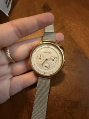 Skagen Anita Silver Mesh Bracelet Gold Dial Quartz Watch for Ladies – SKW2400