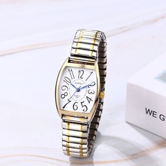 Women Elderly Two Tone Elastic Band Big Numbers Easy to Read Quartz Analog Watch
