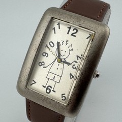 Eastern Watch NY Quartz Men Silver Rectangle Leather Japan Analog New Battery