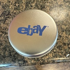 eBay Quartz Analog Logo Dial Wristwatch Black Rubber Strap Silver Tin Box