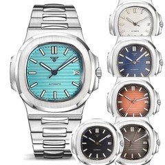 40mm Square Tandorio Black White Blue Dial NH35A GMT Automatic Mens Watch