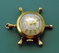 Unusual and Scars Nautical HELM SHIP’S WHEEL Rolled Gold Pendant Watch