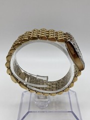 DMQ Swiss Ladies Mother Of Pearl Crystal Bezel Gold Tone Watch New Batt