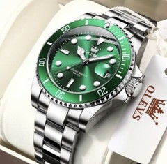 New Olevs Stainless Steel Green Dial Men’s Luxury Water Resistant Quartz Watch