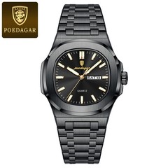 Men’s Luxury Square Dial Quartz Watch Stainless Steel Waterproof Luminous Date