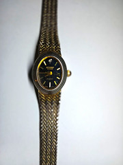 Nelsonic Quartz Women’s Two-Tone Metal Mesh Bracelet Watch, Black Dial