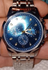 KASRLUO Men’s Silver Stainless Steel Blue Dial Wristwatch 24-Hour Day/Night