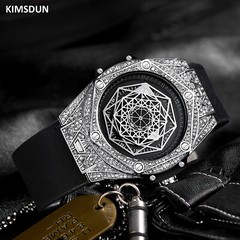 KIMSDUN Stylish Sport Watches, Geometry Polygon, Quartz Wristwatch,Leather Strap