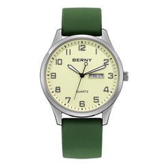 BERNY Men’s Quartz Watch Luminous Day Date 41mm Soft Silicone Strap Sports