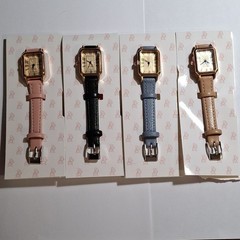 Square Women’s Analog Watches, Gold Metal Case, Leather Bands, Roman Numerals