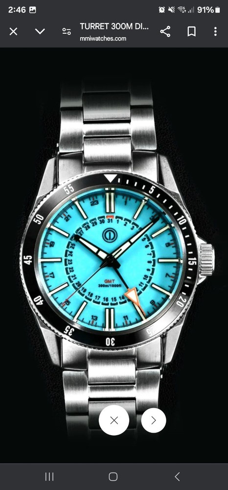 MMI GMT Turret Ice Blue Lume Watch 316L Stainless Steel 40mm 300m X1 C3 BGW9