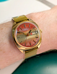 Slava 2426 Vintage Watch Day Date Men Soviet USSR Gold Plated Mechanical 1970s