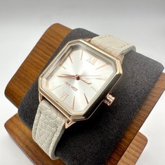 Nine West Women’s Rose Gold-Tone Quartz Watch White Leather Strap