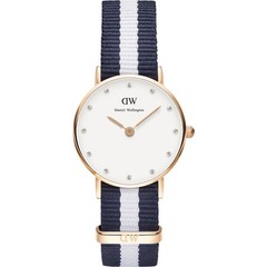 Daniel Wellington Classic Glasgow Rose Blue White Fabric Strap 26mm Womens Watch