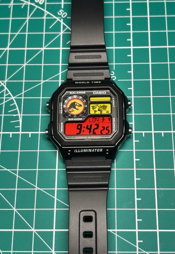 “Jurassic” | 🦖🔴🟡 | Custom CASIO AE-1200WHD | World Time | Royale | Watch MOD