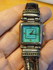 Ecclissi Sterling Silver 925 Case/Latch Turquoise Dial Watch Leather Band Untest