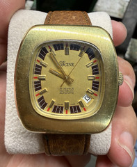 Jules Racine Gallet Swiss Made Automatic 17J Date Cushion Gold Brown Leather