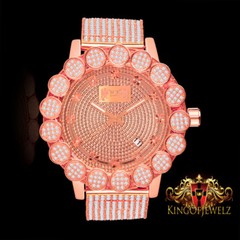 Flower Bezel Custom Rose Gold Tone Full Icy Real Diamond Dial Men IceHouse Watch