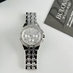 Bulova Octava Crystal 96C134 Silver Stainless Steel Quartz Men Watch New 41.5mm