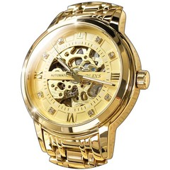 Luxury Men’s Gold Skeleton Automatic Mechanical Watch – Waterproof Stainless Ste
