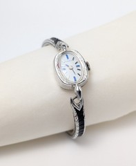 Vintage Timex Ladies Watch Silver Tone Blue Details Adjustable Band Works!!