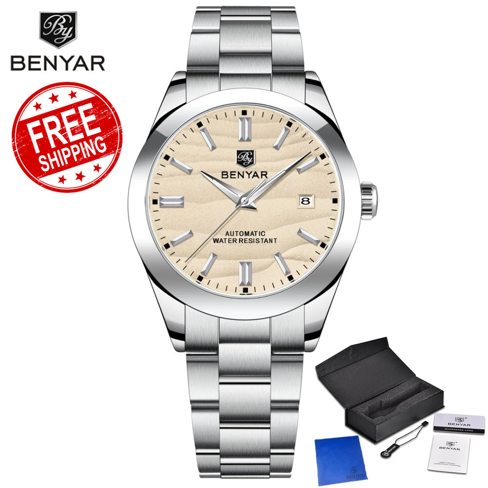 BENYAR 40MM Automatic Mechanical Watch 316L Steel Waterproof Calendar