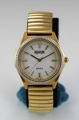 Hilton Watch Men Gold Silver Stainless Steel Stretch WR Battery White Quartz