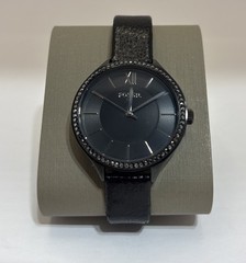FOSSIL BQ3427 Black IP Stainless Steel Crystal Dial PU Strap Watch Tested