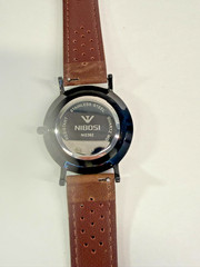 Nibosi 1985 Black PVD Teal Sunray Dial Date Brown Perforated Leather Watch